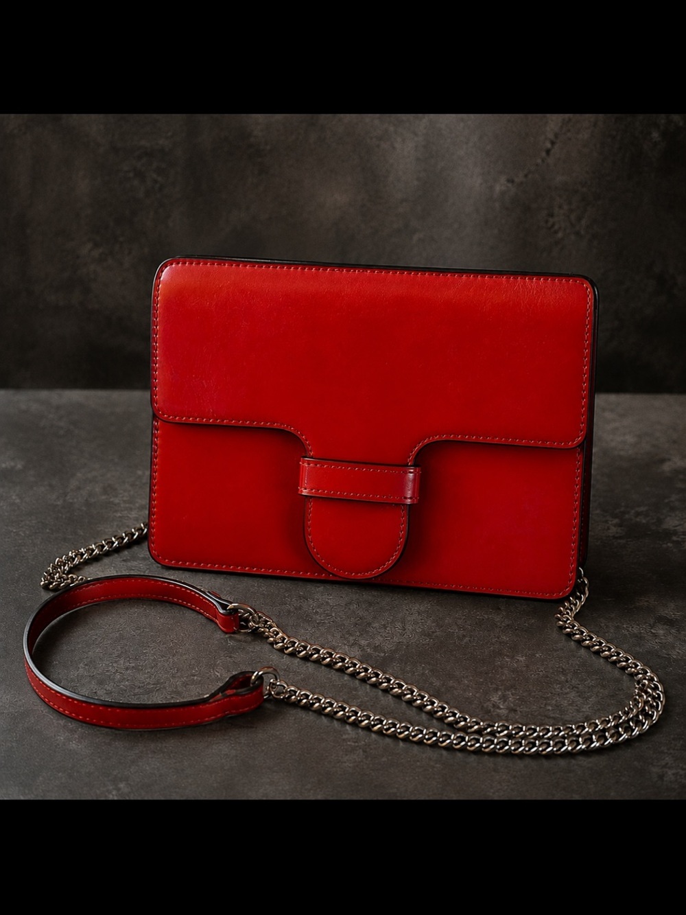 Red Leather Chain Crossbody Bag